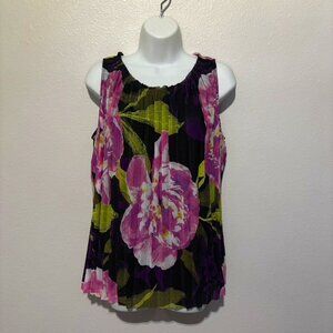 M Worthington floral pleated sleeveless blouse.